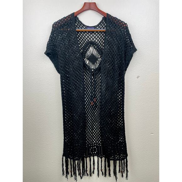 Artesia Womens Top Sz L Crochet Fringe Beaded Sheer Whimsigoth Boho Hippie Witch - Picture 9 of 13
